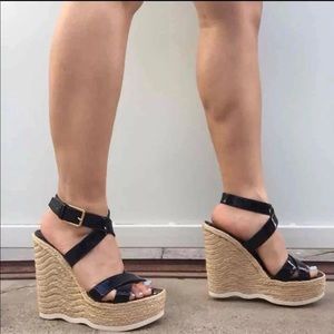 YSL Leather Espadrilles Wedges